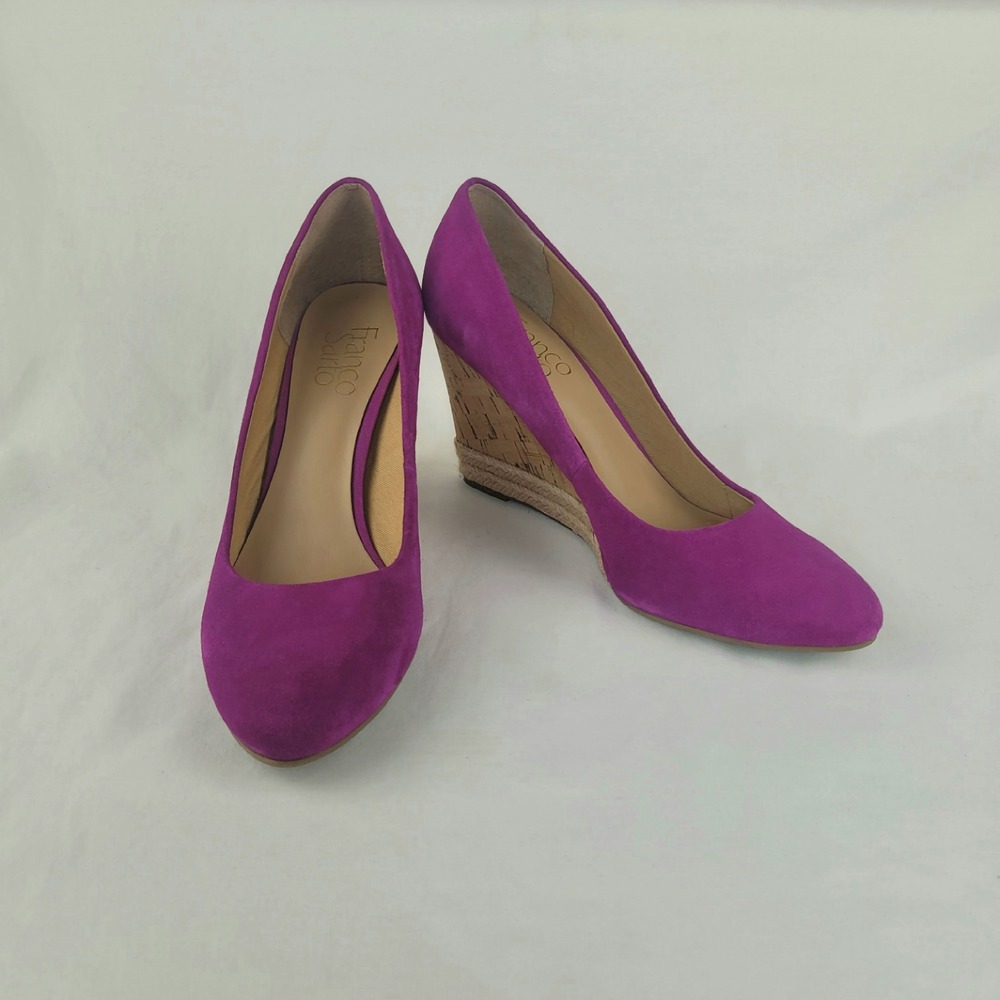 Franco Sarto Magenta Purple Suede Cork Wedge Espadrille Pumps Womens 8M